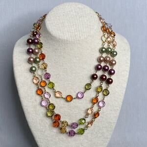 Opera Length Necklace Hawaii Sunset Translucent Crystalline Stones And Beads